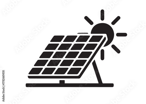 Solar panel with sun icon, Solar panel with sun solid vector