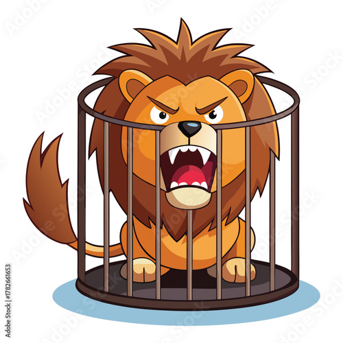 Cute cartoon lion character waving illustration