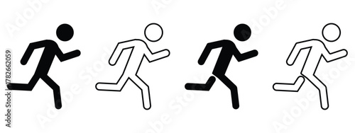Two Running Figures Silhouette Set – Stick Figures Jogging & Sprinting, Fast Motion Black-and-White Athlete Icons