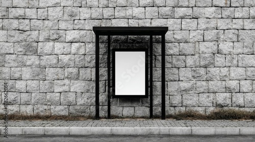 Wallpaper Mural Blank vertical billboard mockup standing against a textured gray stone wall on an urban sidewalk. Torontodigital.ca