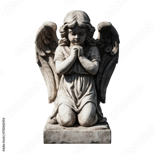 Soft Statue of a Cherubic Angel Sitting and Reflecting Quietly in a Serene Ga...