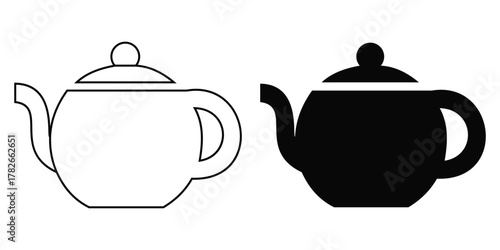 Classic Teapot Silhouette Vector – Elegant Ceramic Tea Pot Icon for Kitchen and Culinary Design