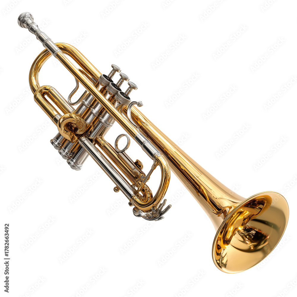 Obraz premium Shiny Brass Trumpet Resting on a Surface Ready for a Musical Performance at a Vibrant Event