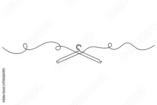 Clothes hangers continuous one line drawing minimalist outline art on white background
