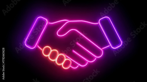 Wallpaper Mural Futuristic neon glowing handshake symbolizing business agreement, cooperation, deal, and success on a dark background. Torontodigital.ca