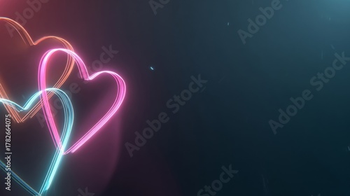 Wallpaper Mural Intertwined neon hearts drawing glowing light trails on a dark background, representing love, valentine, and passion. Torontodigital.ca