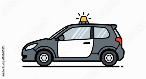 Sleek Vector Police Car with Illuminated Siren Light - Modern Law Enforcement Vehicle Illustration