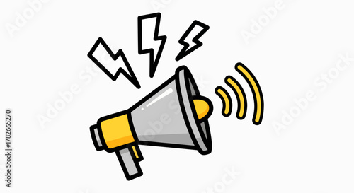 Energetic Megaphone Icon with Sound Waves & Lightning Bolts – Loud Communication Symbol