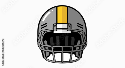 Gridiron Guardian: Flat Illustration of a Grey and Yellow American Football Helmet