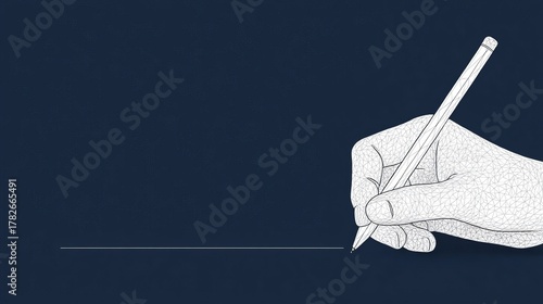 Wallpaper Mural Stylized digital hand holding a pencil writing a straight line on a dark technical background, illustrating design, planning, or signature. Torontodigital.ca