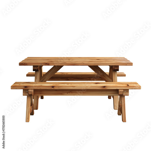 Rustic Wooden Picnic Table With Benches in Outdoor Setting Perfect for Gather...