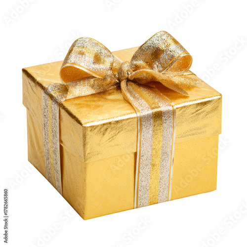 Bright Gold Gift Box With Silver Ribbon Ready for Special Occasion Celebration