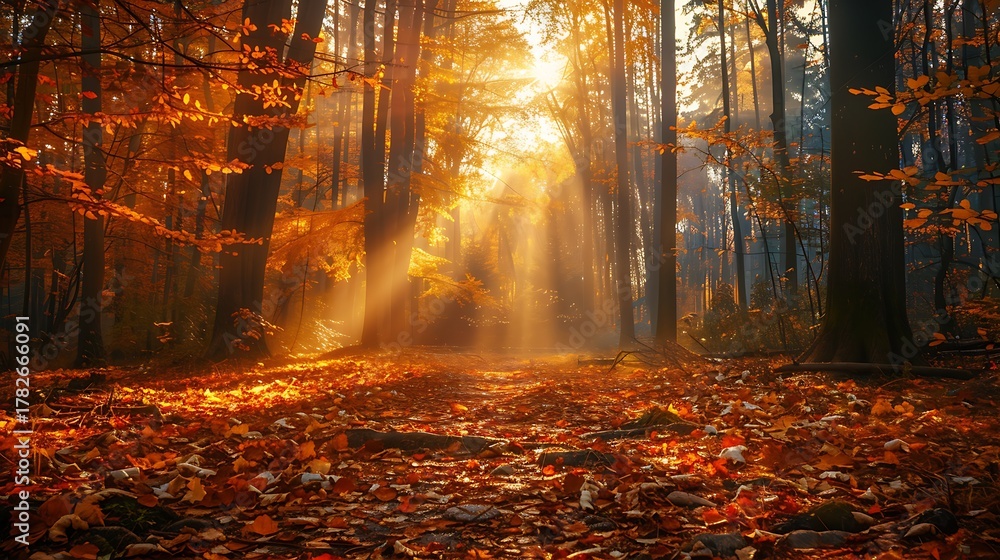 Fototapeta premium Autumn Forest Sunlight. (1)
