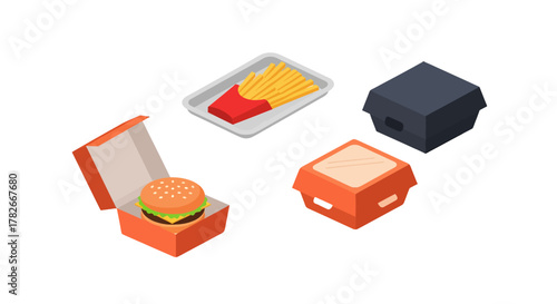 Isometric Fast Food Meal With Burger and Fries.