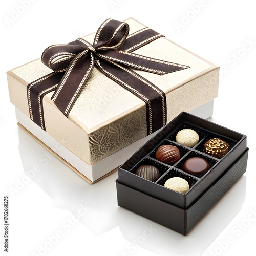 Elegant Single Gift Box with Ribbon on White Background