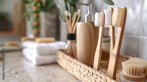 Bamboo Toothbrushes on Counter.