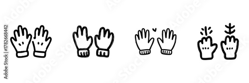 Glove Line Icon Set In Doodle Style. Winter Warmth, Protection, And Comfort Outline Sketch Collection. Hand Drawn Isolated Vector Illustration