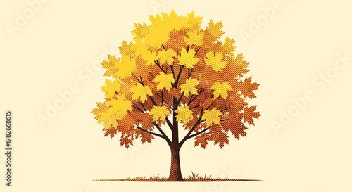 Elegant autumnal vector illustration featuring a textured maple tree icon