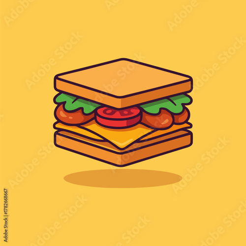 Delicious fast food lunch snack: ham and cheese sandwich illustration