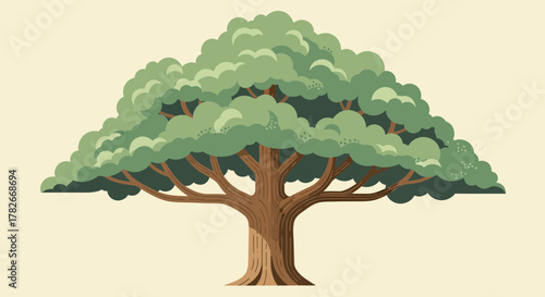 Isolated stylized tree illustration with verdant canopy and textured trunk