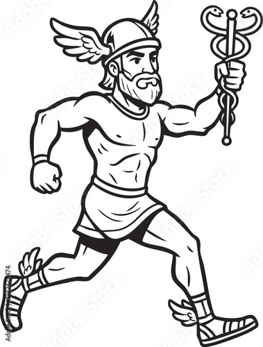 Illustration of Hermes, Greek God of Messenger