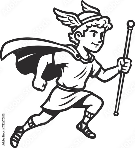 Illustration of Hermes, Greek God of Messenger