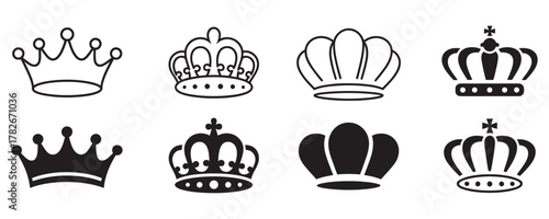 Elegant crown collection with vintage and modern styles for regal branding and luxurious designs, perfect for logos, invitations, and sophisticated projects