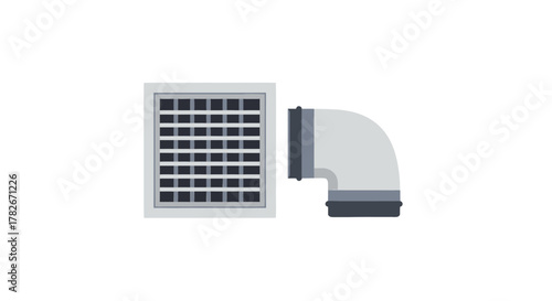 Ventilation System Square Grille and Elbow Duct Gray and Black.