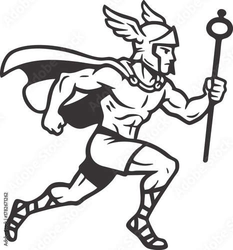 Illustration of Hermes, Greek God of Messenger