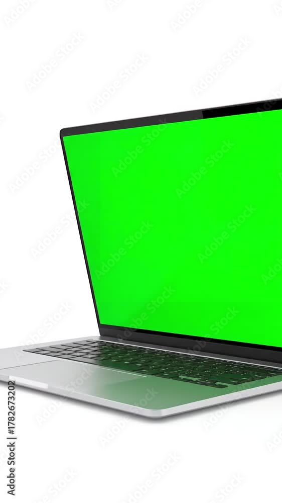 custom made wallpaper toronto digitalLaptop Opening Sequence with modern a green screen is on white background 4k animation alpha channel 3d rendering distortion, overlay, glitch, static noise, scan lines black background, animated video