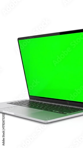 Wallpaper Mural Laptop Opening Sequence with modern a green screen is on white background 4k animation alpha channel 3d rendering distortion, overlay, glitch, static noise, scan lines black background, animated video Torontodigital.ca
