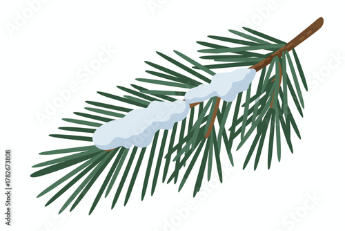 A crisp evergreen branch lightly dusted with fresh snow, evoking winter's quiet beauty.
