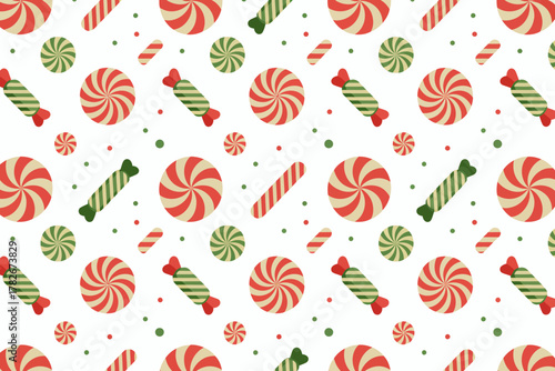 Festive seamless pattern of colorful candies, perfect for holiday decorations and sweet treats