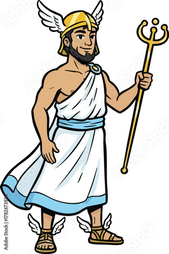 Illustration of Hermes, Greek God of Messenger