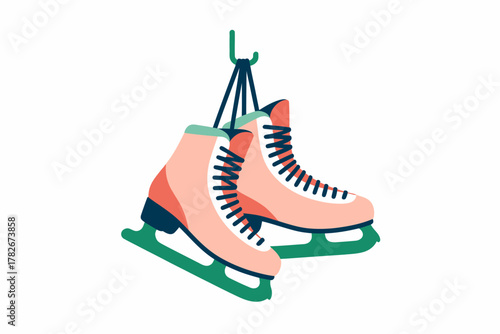 Pair of ice skates hanging on a hook, ready for winter fun