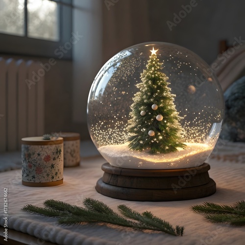 Elegant Glass Snow Globe with Miniature Christmas Tree Inside