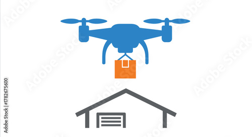 Drone delivering a package to a house modern technology concept