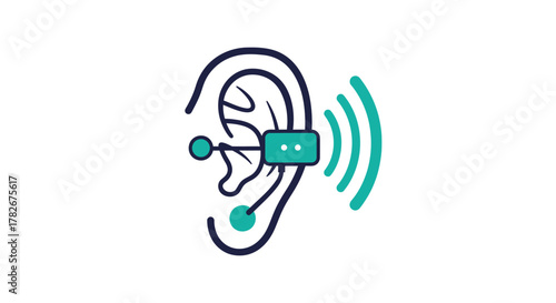 A modern hearing aid device with wireless signal minimalist style silhouette