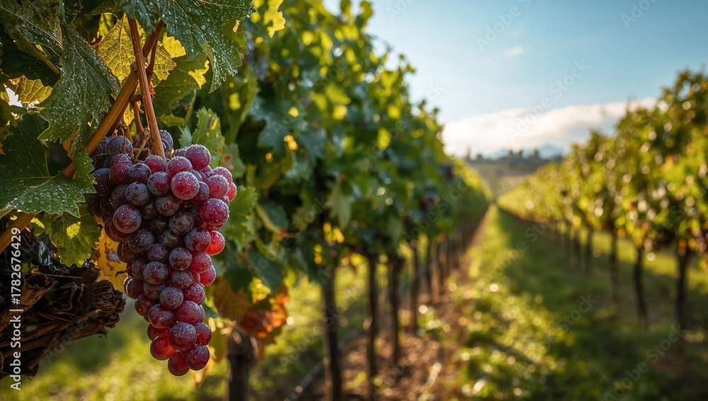 Fototapeta premium Vine Jewels. A Study of Light and Texture in a Hypothetical Vineyard Landscape.