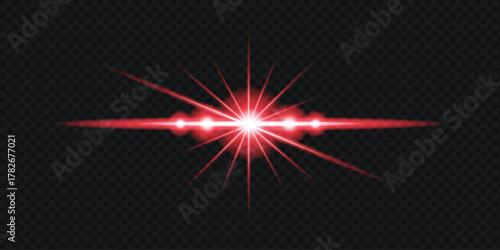 Red light lens flare effect with horizontal rays and starburst