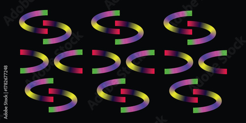 Vibrant gradient curved shapes forming rotating optical illusion