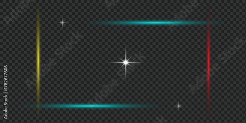 Colorful glowing rectangle frame with central starburst light