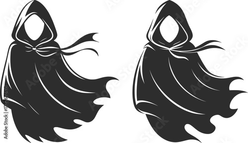 Hooded Cloak Silhouette, Mysterious Figure in Dark Robe.