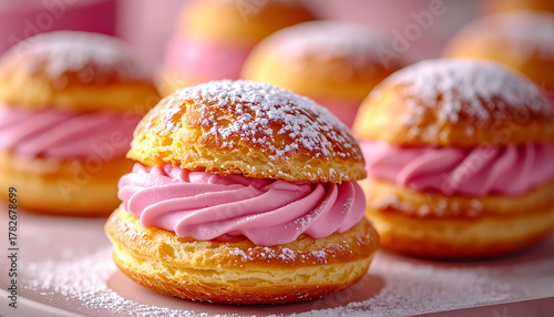 Wallpaper Mural Fluffy golden cream puffs with rich pink custard, decadent Italian pastry, sweet food. Tasty dessert Torontodigital.ca