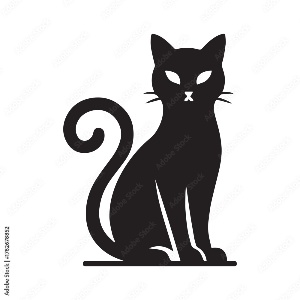 Obraz premium Curly Tail Black Cat Silhouette