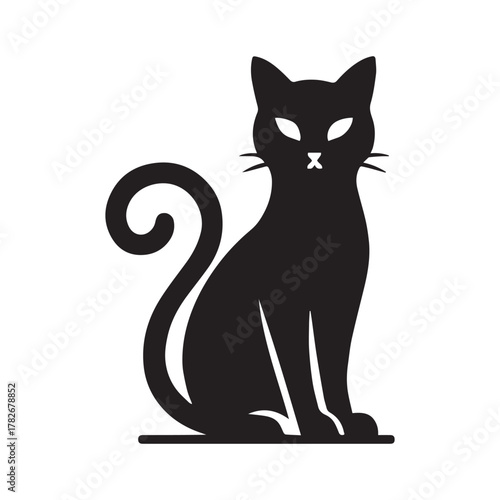 Curly Tail Black Cat Silhouette