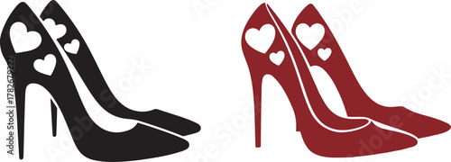Elegant black and red high heel shoes with heart cutouts