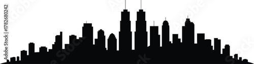 City Skyline Silhouette Vector Featuring Skyscrapers, Antennas, and Urban Architecture for Metropolitan Design, Posters, Branding, and Graphic Illustration