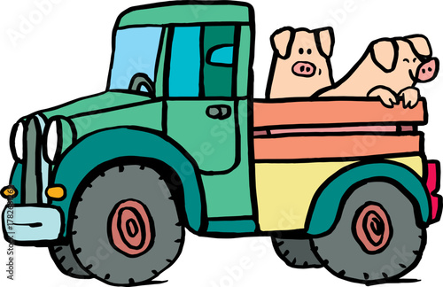 Two pigs being transported in a truck