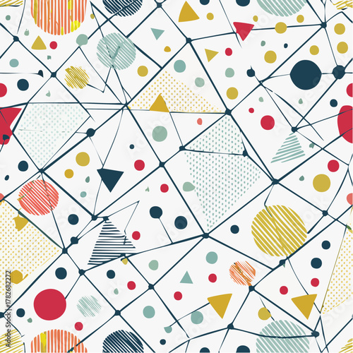 Abstract Geometric Network Pattern with Textured Shapes